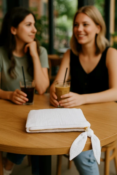 Müslin Dolgulu Doğal Makyaj Çantası – Kozmetik Organizeri 20x15 cm - ZTMCANTA Beyaz - 8