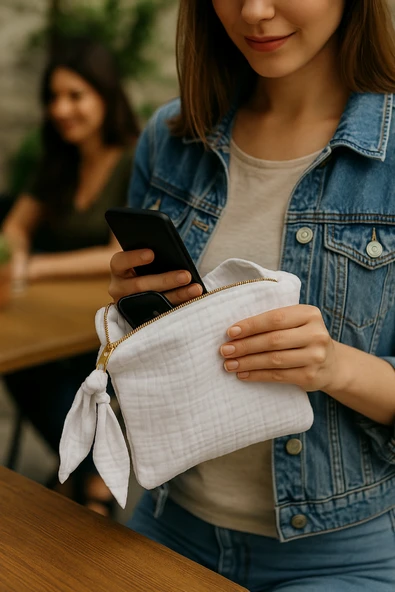 Müslin Dolgulu Doğal Makyaj Çantası – Kozmetik Organizeri 20x15 cm - ZTMCANTA  Beyaz