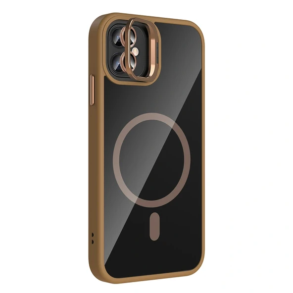 iPhone 11 Kılıf Standlı ve Kamera Lens Hediyeli M-Safe Şarj Özellikli Etro Kapak - Resim 6