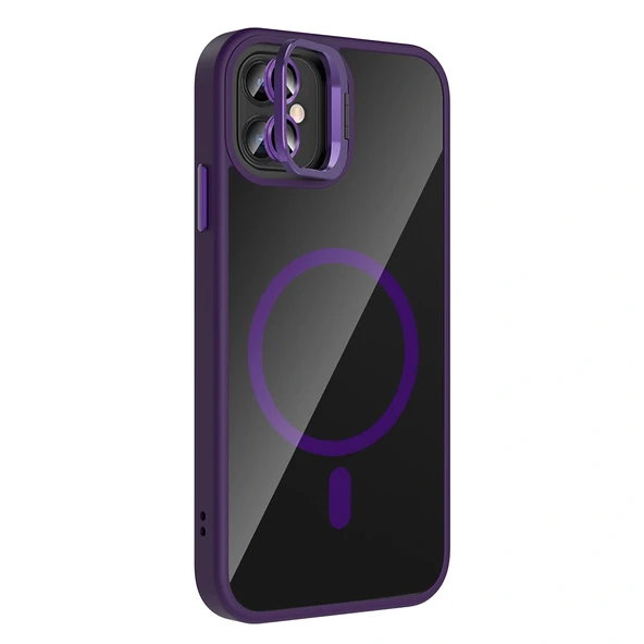 iPhone 11 Kılıf Standlı ve Kamera Lens Hediyeli M-Safe Şarj Özellikli Etro Kapak - Resim 2