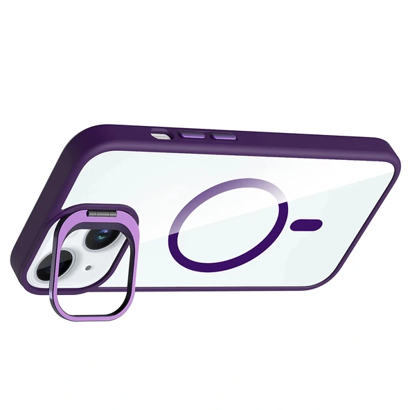 iPhone 15 Kılıf Standlı ve Kamera Lens Hediyeli M-Safe Şarj Özellikli Etro Kapak - Resim 3