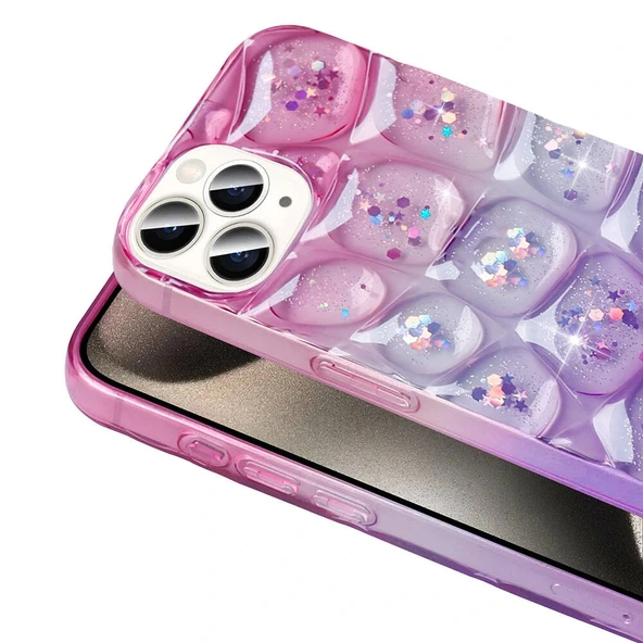 iPhone 15 Pro Kılıf Simli 3D Desenli Hacar Kapak - Resim 7