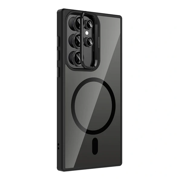 Samsung S24 Ultra Kılıf Standlı ve Kamera Lens Hediyeli M-Safe Şarj Özellikli Etro Kapak - Resim 6