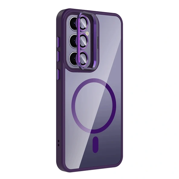 Samsung S25 Plus Kılıf Standlı ve Kamera Lens Hediyeli M-Safe Şarj Özellikli Etro Kapak - Resim 2