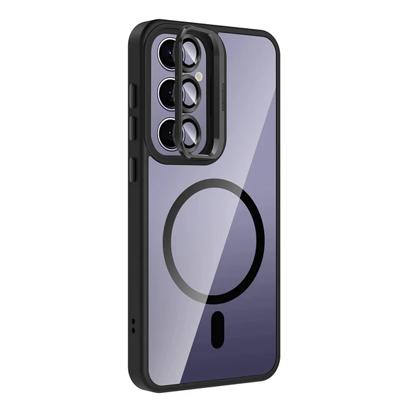 Samsung S25 Plus Kılıf Standlı ve Kamera Lens Hediyeli M-Safe Şarj Özellikli Etro Kapak - Resim 4