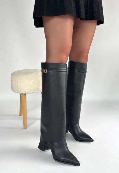 BİÇOMİ Jike Siyah Cilt Tak Çıkar Çizme - Resim 2