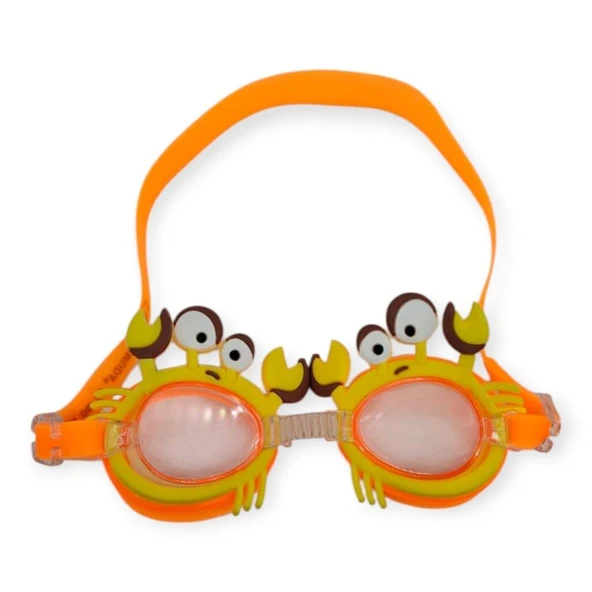 Çocuk Yüzücü Gözlüğü Silikon Taşıma Çantalı Turuncu Yengeç - 9014 - 2