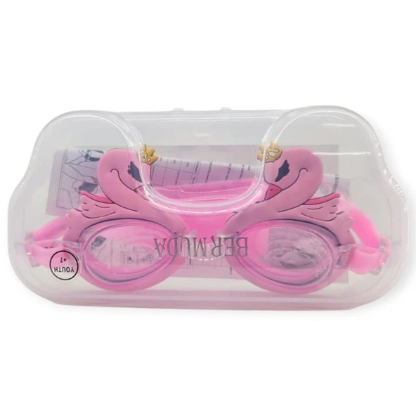 Çocuk Yüzücü Gözlüğü Silikon Taşıma Çantalı Pembe Kuğu - 9014 - 4