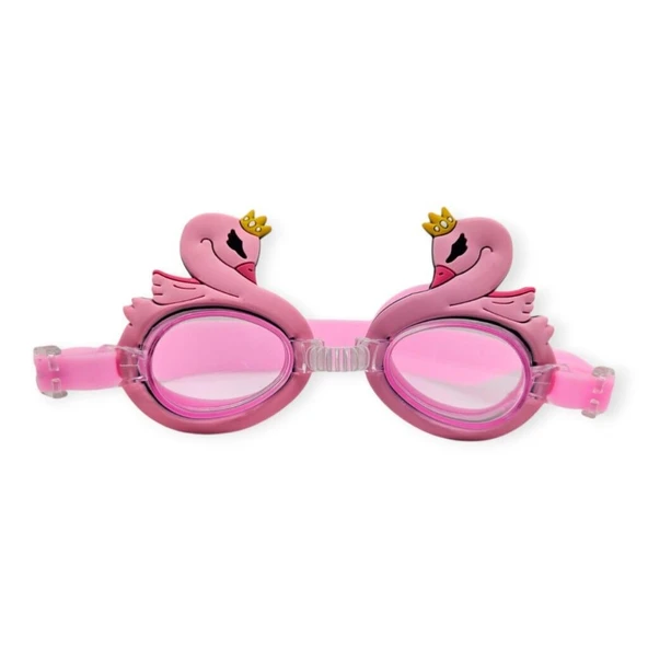Çocuk Yüzücü Gözlüğü Silikon Taşıma Çantalı Pembe Kuğu - 9014 - 2