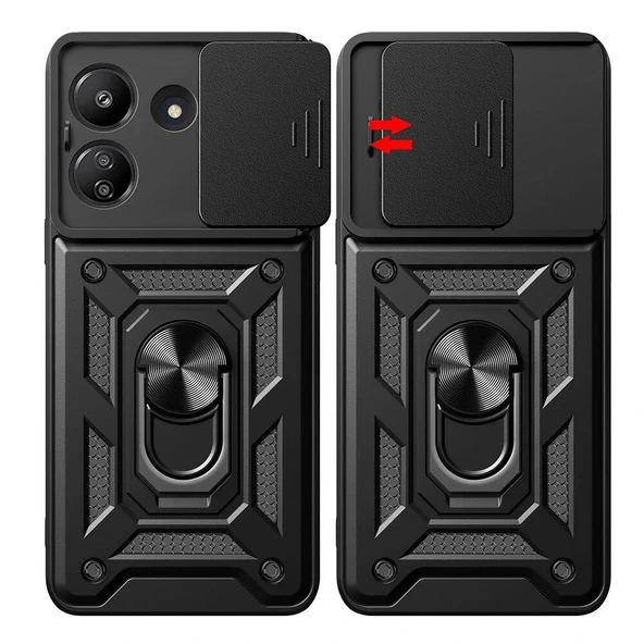 Xiaomi Poco C65 Kılıf Magnetik Standlı Kamera Korumalı Sürgülü Vega Kapak - Resim 4