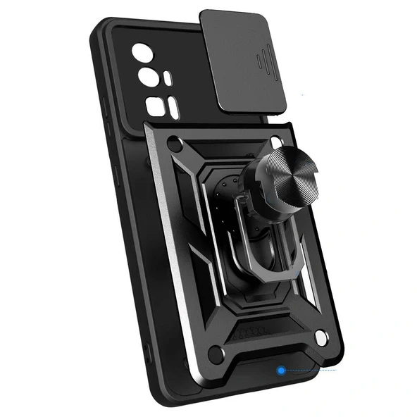 Xiaomi Poco F5 Pro Kılıf Magnetik Standlı Kamera Korumalı Sürgülü Vega Kapak - Resim 5