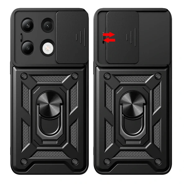 Xiaomi Redmi Note 13 4G Kılıf Magnetik Standlı Kamera Korumalı Sürgülü Vega Kapak - Resim 2