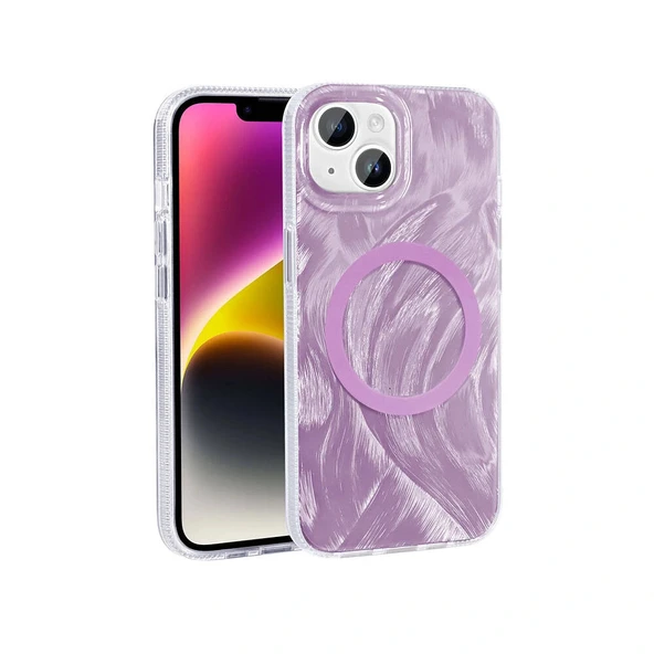 iPhone 13 Kılıf M-safe Şarj Özellikli Fırça Boya Desenli Palet Kapak ürün görseli