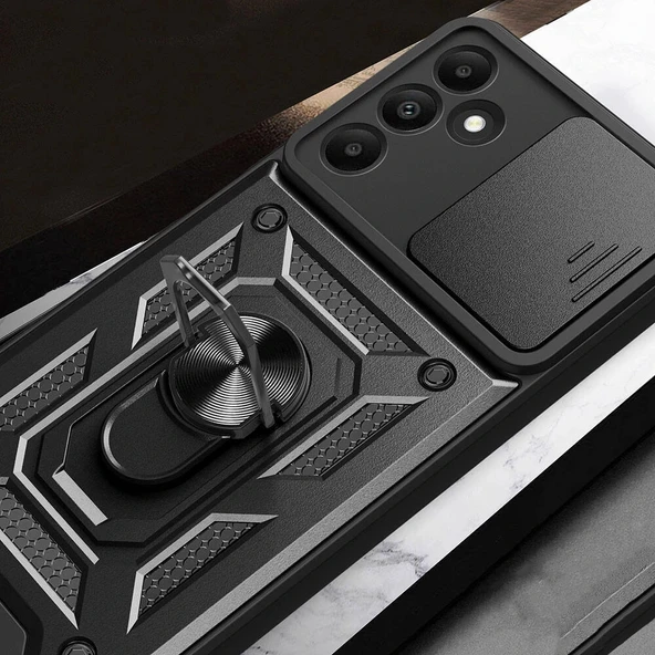 Samsung A15 Kılıf Magnetik Standlı Kamera Korumalı Sürgülü Vega Kapak - Resim 7