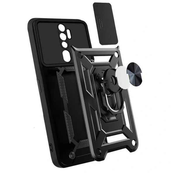 Oppo A5 2020 Kılıf Magnetik Standlı Kamera Korumalı Sürgülü Vega Kapak - Resim 7