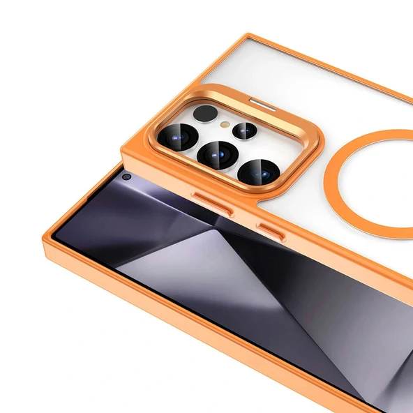 Samsung S24 Ultra Kılıf M-safe Şarj Özellikli Standlı M-safe Klon Kapak - Resim 3