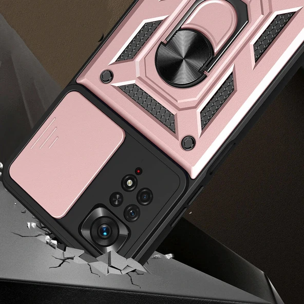 Xiaomi Redmi Note 11 Pro 4G Kılıf Magnetik Standlı Kamera Korumalı Sürgülü Vega Kapak - Resim 7