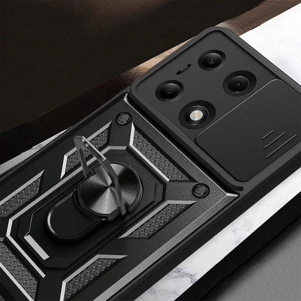 Xiaomi Redmi Note 13 Pro 4G Kılıf Magnetik Standlı Kamera Korumalı Sürgülü Vega Kapak - Resim 8