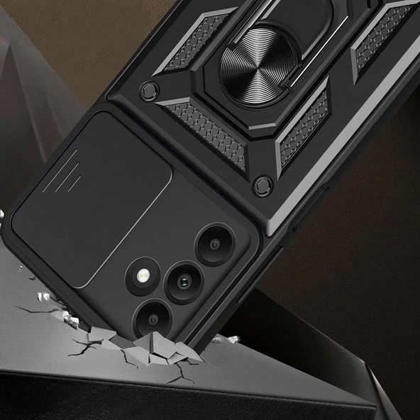 Samsung A15 Kılıf Magnetik Standlı Kamera Korumalı Sürgülü Vega Kapak - Resim 4