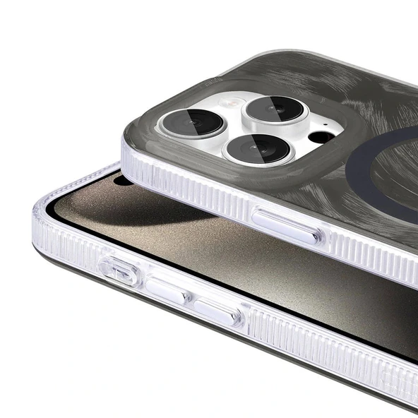 iPhone 15 Pro Kılıf M-safe Şarj Özellikli Fırça Boya Desenli Palet Kapak - Resim 2