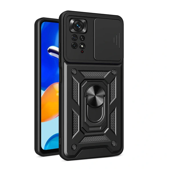 Xiaomi Redmi Note 11 Pro 4G Kılıf Magnetik Standlı Kamera Korumalı Sürgülü Vega Kapak ürün görseli