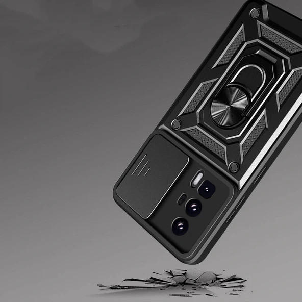 Xiaomi Poco F5 Pro Kılıf Magnetik Standlı Kamera Korumalı Sürgülü Vega Kapak - Resim 2