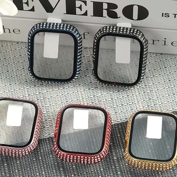 Watch 7 41mm Watch Gard 24 Kenarları Taşlı Sert PC Kasa Ve Ekran Koruyucu - Resim 3