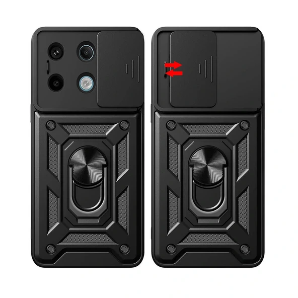 Xiaomi Redmi Note 13 Pro 5G Kılıf Magnetik Standlı Kamera Korumalı Sürgülü Vega Kapak - Resim 9