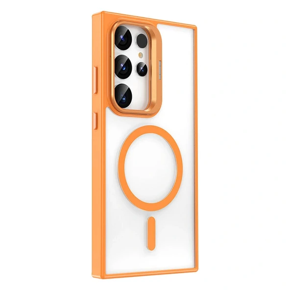 Samsung S24 Ultra Kılıf M-safe Şarj Özellikli Standlı M-safe Klon Kapak - Resim 2