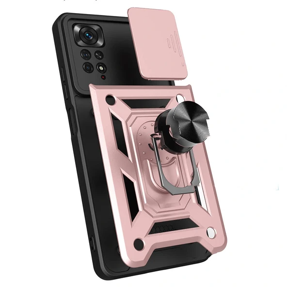 Xiaomi Redmi Note 11 Pro 4G Kılıf Magnetik Standlı Kamera Korumalı Sürgülü Vega Kapak - Resim 3