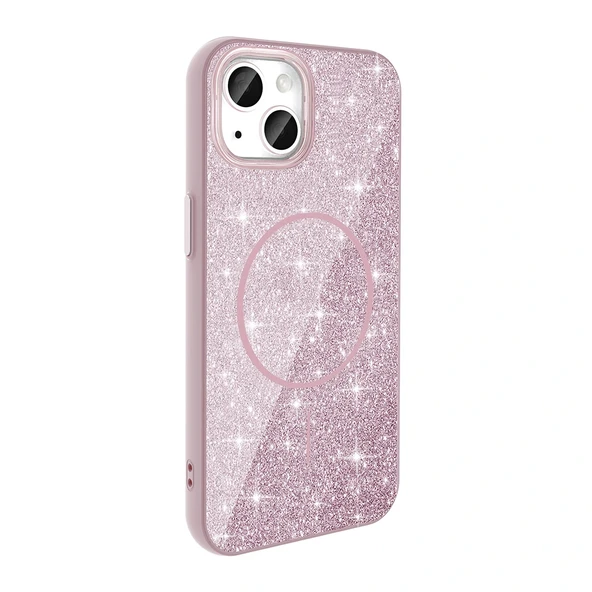 iPhone 11 Kılıf M-safe Şarj Özellikli Parlayan Simli Okso Kapak - Resim 5