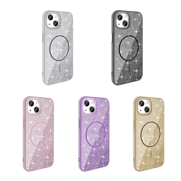 iPhone 11 Kılıf M-safe Şarj Özellikli Parlayan Simli Okso Kapak - Resim 2