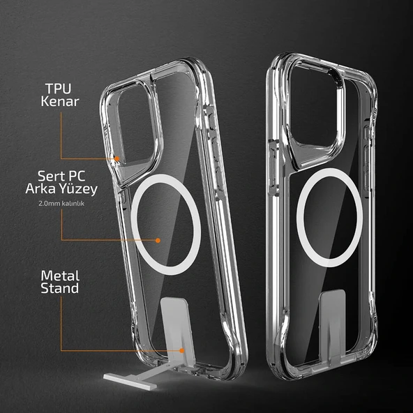 iPhone 15 Pro Max Kılıf M-safe Şarj Özellikli T-Max Standlı Kapak - Resim 7