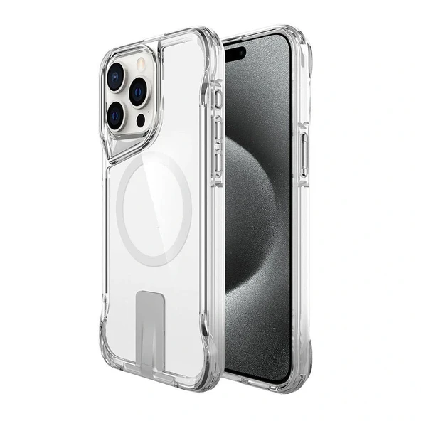 iPhone 15 Pro Max Kılıf M-safe Şarj Özellikli T-Max Standlı Kapak - Resim 2