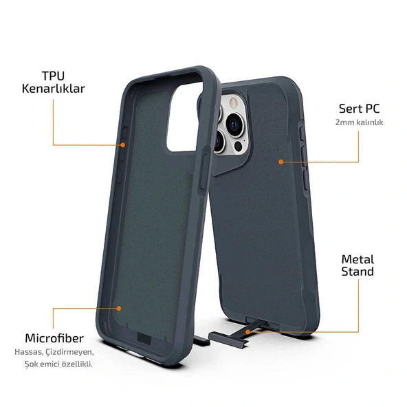 iPhone 15 Pro Max Kılıf Airbag Kenarlı T-Max Mat Standlı Kapak - Resim 6