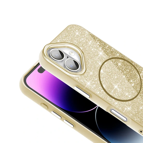 iPhone 16 Kılıf M-safe Şarj Özellikli Parlayan Simli Okso Kapak - Resim 8