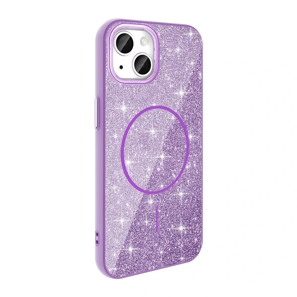 iPhone 11 Kılıf M-safe Şarj Özellikli Parlayan Simli Okso Kapak - Resim 7