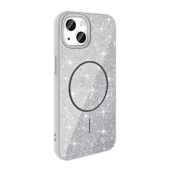 iPhone 11 Kılıf M-safe Şarj Özellikli Parlayan Simli Okso Kapak - Resim 3