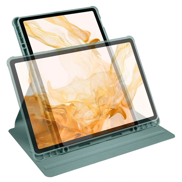Samsung Tab S7 Plus T970 Kılıf Termik Kalem Bölmeli Dönebilen Standlı Kılıf - Resim 7