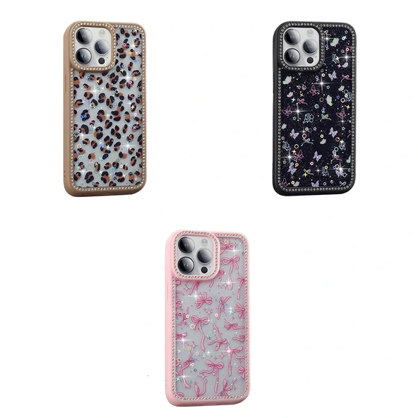 iPhone 14 Pro Kılıf Taşlı ve Simli Tasarım Azra Kapak - Resim 8