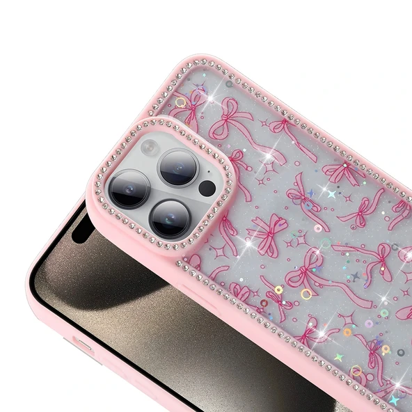 iPhone 14 Pro Kılıf Taşlı ve Simli Tasarım Azra Kapak - Resim 7