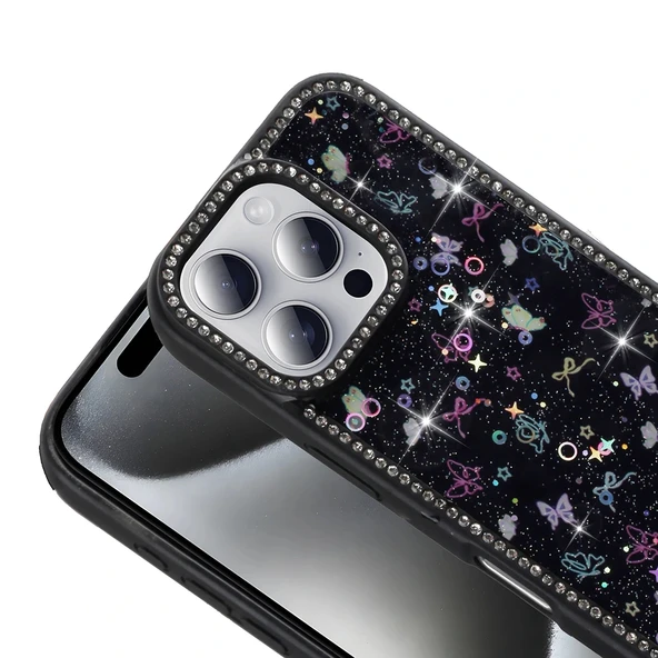 iPhone 16 Pro Kılıf Taşlı ve Simli Tasarım Azra Kapak - Resim 6