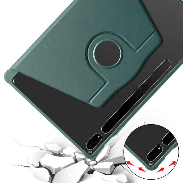 Samsung Tab S7 FE LTE (T737-T736-T733-T730) Kılıf Termik Kalem Bölmeli Dönebilen Standlı Kılıf - Resim 5