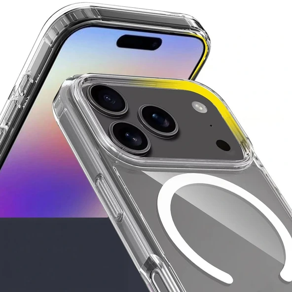 iPhone 17 Pro Kılıf M-safe Şarj Özellikli Şeffaf Sert PC Embos Kapak - Resim 2