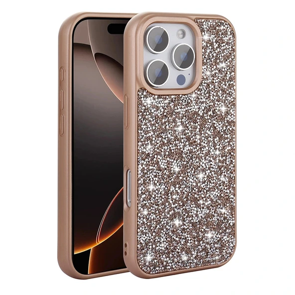 iPhone 16 Pro Max Kılıf Parlak Taşlı Tasarım Pırlanta Kapak - Resim 8