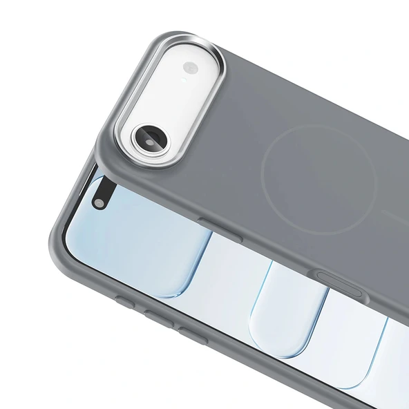 iPhone 17 Air Kılıf M-Safe Şarj Özellikli Metal Kamera Çerçeveli Edi Silikon Kapak - Resim 9