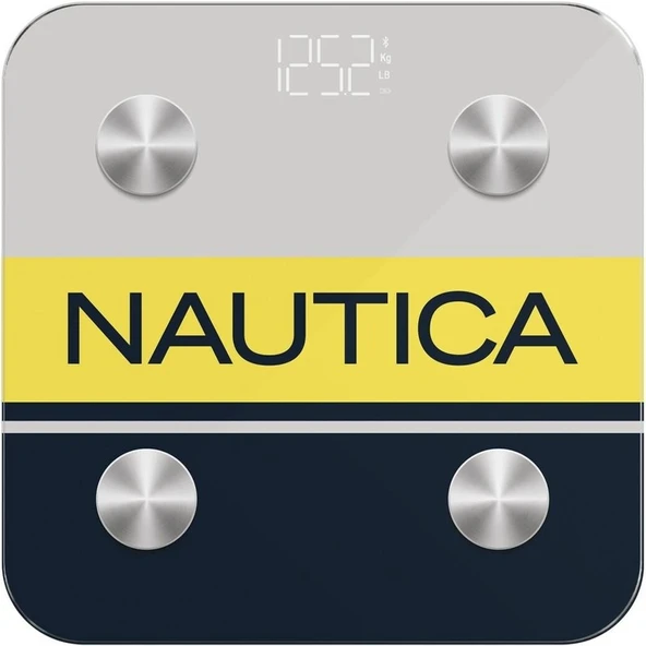 Nautica BT600 Pilli Bluetooth Vücut Analizli Yağ Kas Su Ölçer Hassas Akıllı Tartı Baskül Logo Sarı
