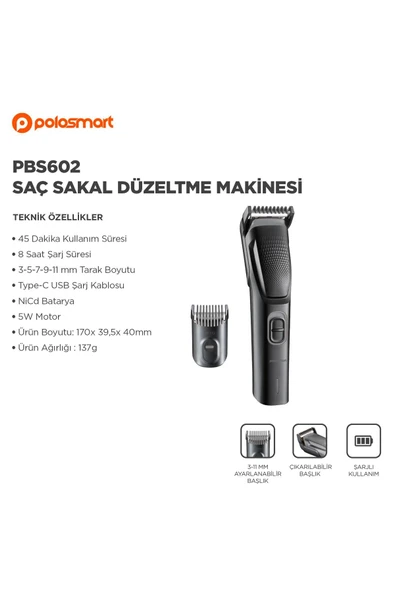 Polosmart PBS602 Saç Sakal Kesme Makinesi Siyah - 5