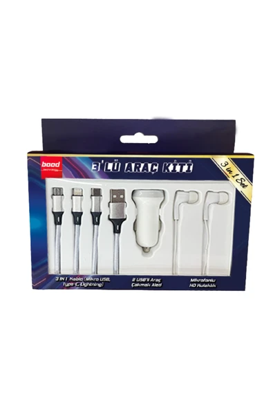 Bood Cs-61 3'lü Araç Kiti Micro Usb , Type-c, Lightning Girişli 2 Usb'li Araç Çakmak Şarjı - 2