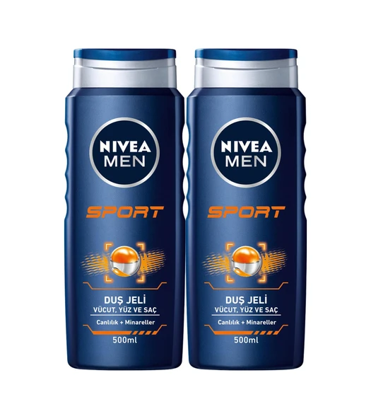Nivea Men Sport Vücut Yüz ve Saç Duş Jeli 2 x 500 ML ürün görseli 1